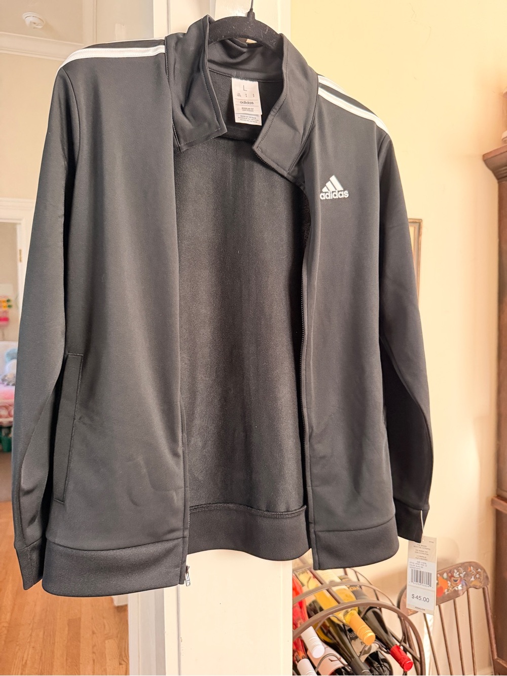 adidas Black Track Jacket with White Shoulder Stripes